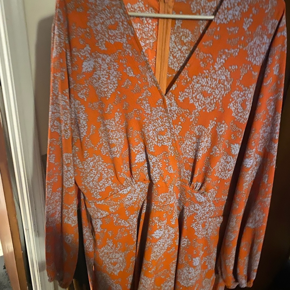 Orange Floral Wrap Top
